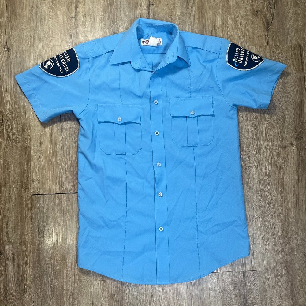 Allied Universal Security Men's Button Up Shirt 14 14.5 Medium Blue Short Sleeve